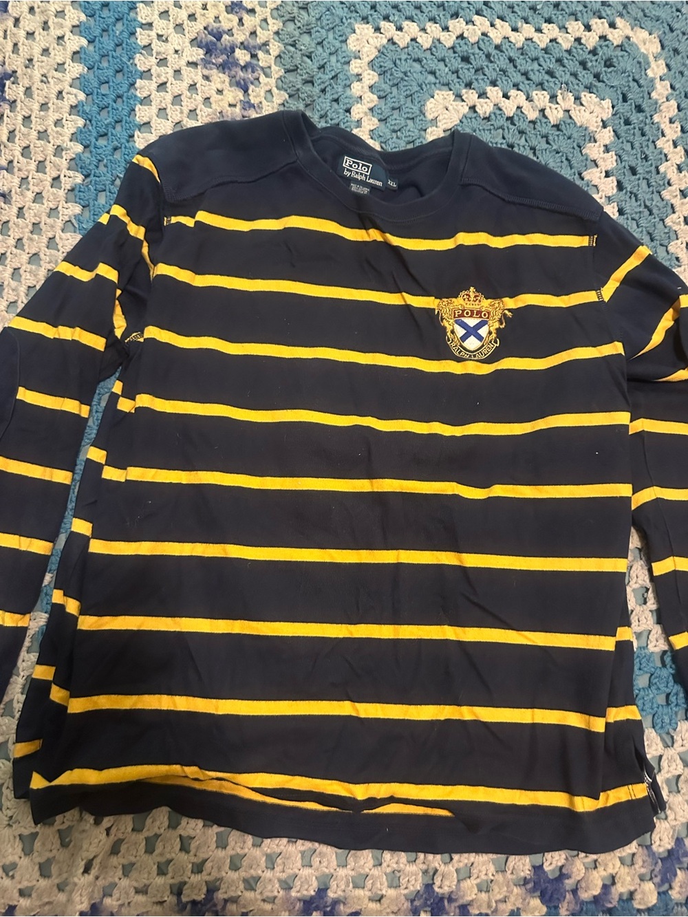 Polo by Ralph Lauren Navy & Yellow Striped Long-Sleeve Tee